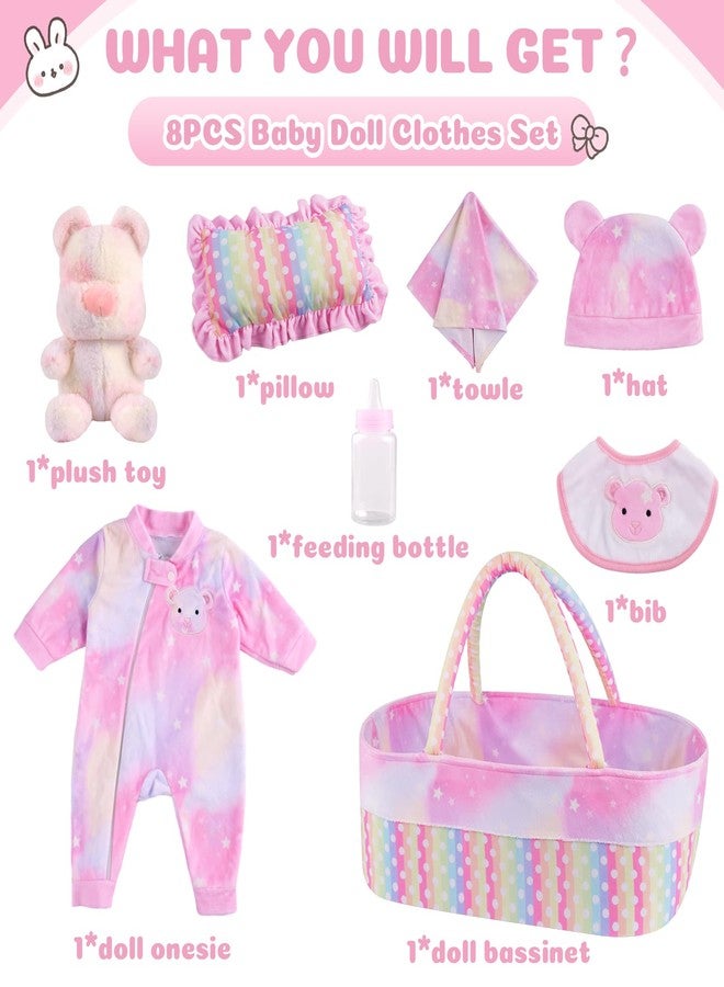 BABESIDE 8 Pcs Reborn Baby Doll Clothes with Bassinet for 17-22 Inch Babydolls, Reborn Baby Doll Accessories fit Newborn Dolls Girls, Colorful Baby Dolls Clothes - Image 5